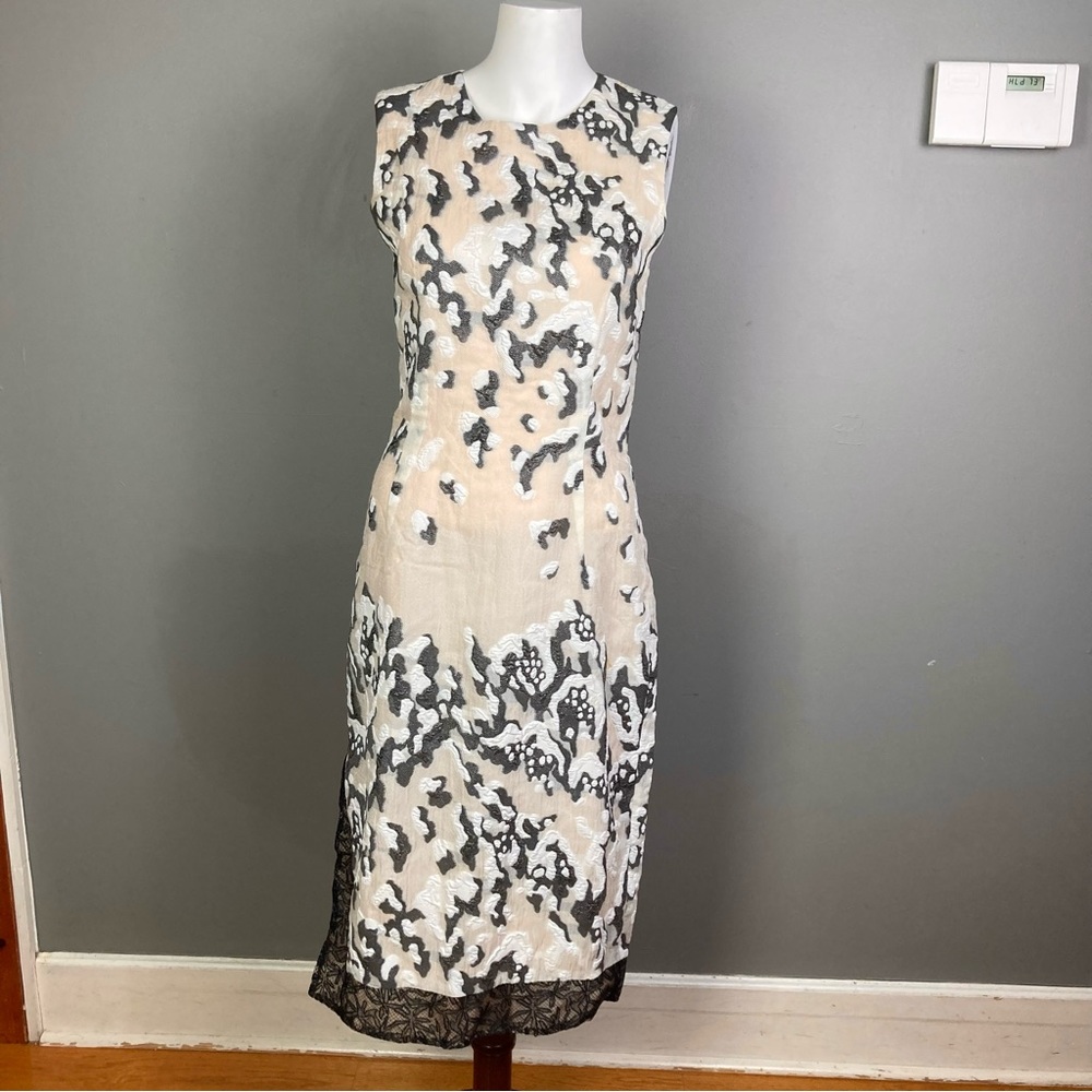Prabal Gurung dress size‎ 4 sleeveless pink textured printed neutrals lace midi